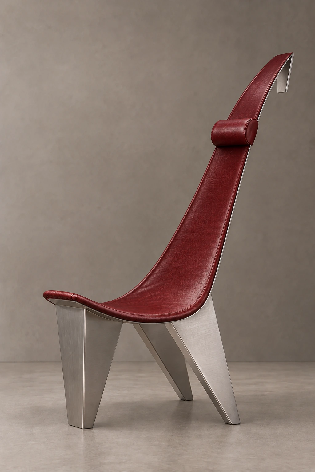 DÂ-NIYI development rendering with continuous deep red leather and matching neck pillow